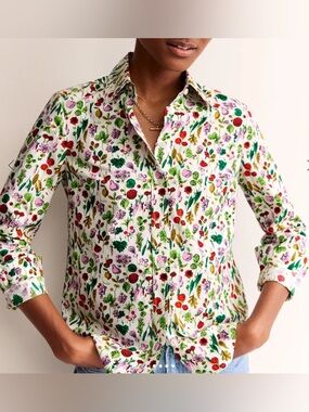 Boden Fruit Floral Print Button Down Shirt Petite US 2 UK 6P Cotton